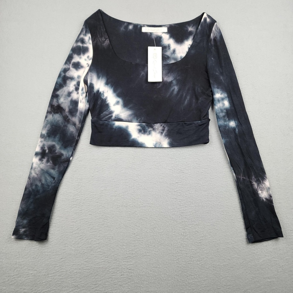 Quiet Storm Top Womens M Black Tie Dye Cropped Long Sleeve T Shirt Scoop Neck
